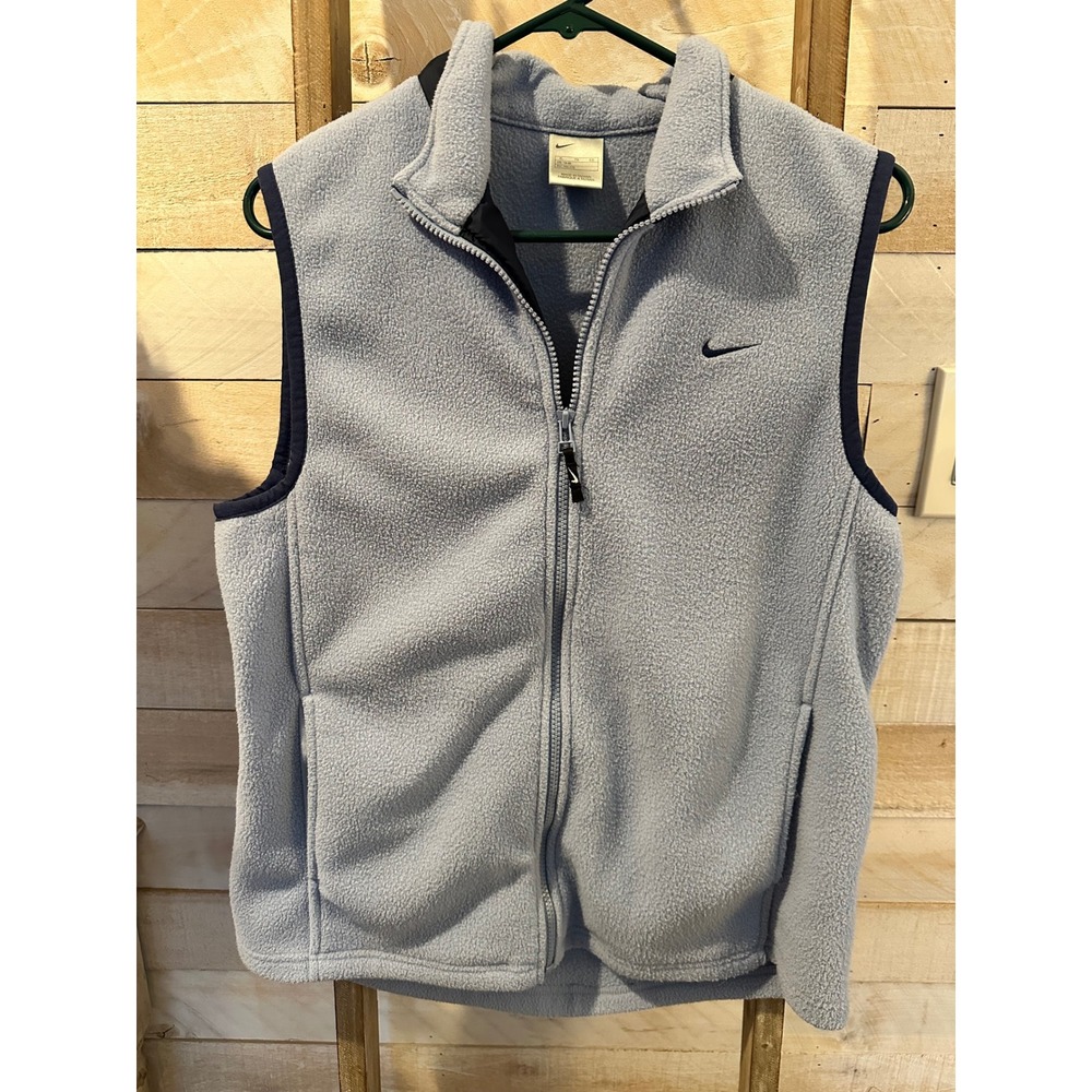 Nike Vintage Fleece Vest Light Blue Navy Trim Full Zip XL US 18-20 Kids Youth